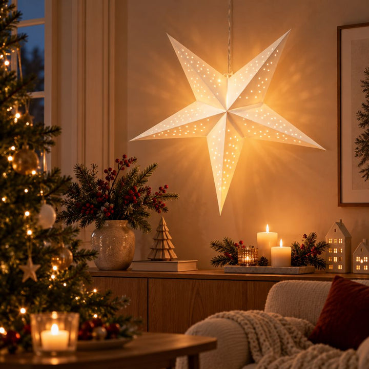 Pappersstjärna 60 cm med 10 LED-batterilåda vit