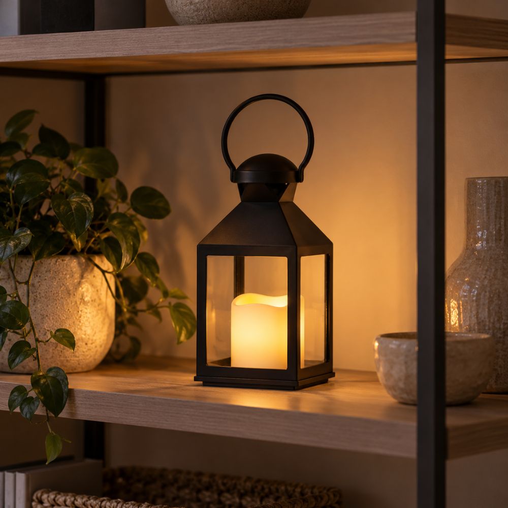 Lykta med blockljus - svart