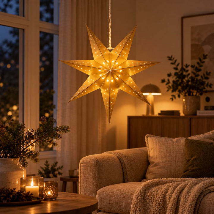 Pappersstjärna i guldfärg - med LED 40 cm