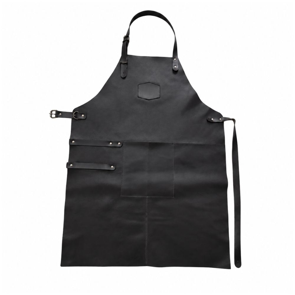 Forklæde i læder - B63xL85 cm - sort