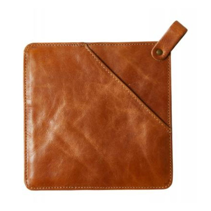 Grytlapp med ficka 20x20 cm läder matt cognac