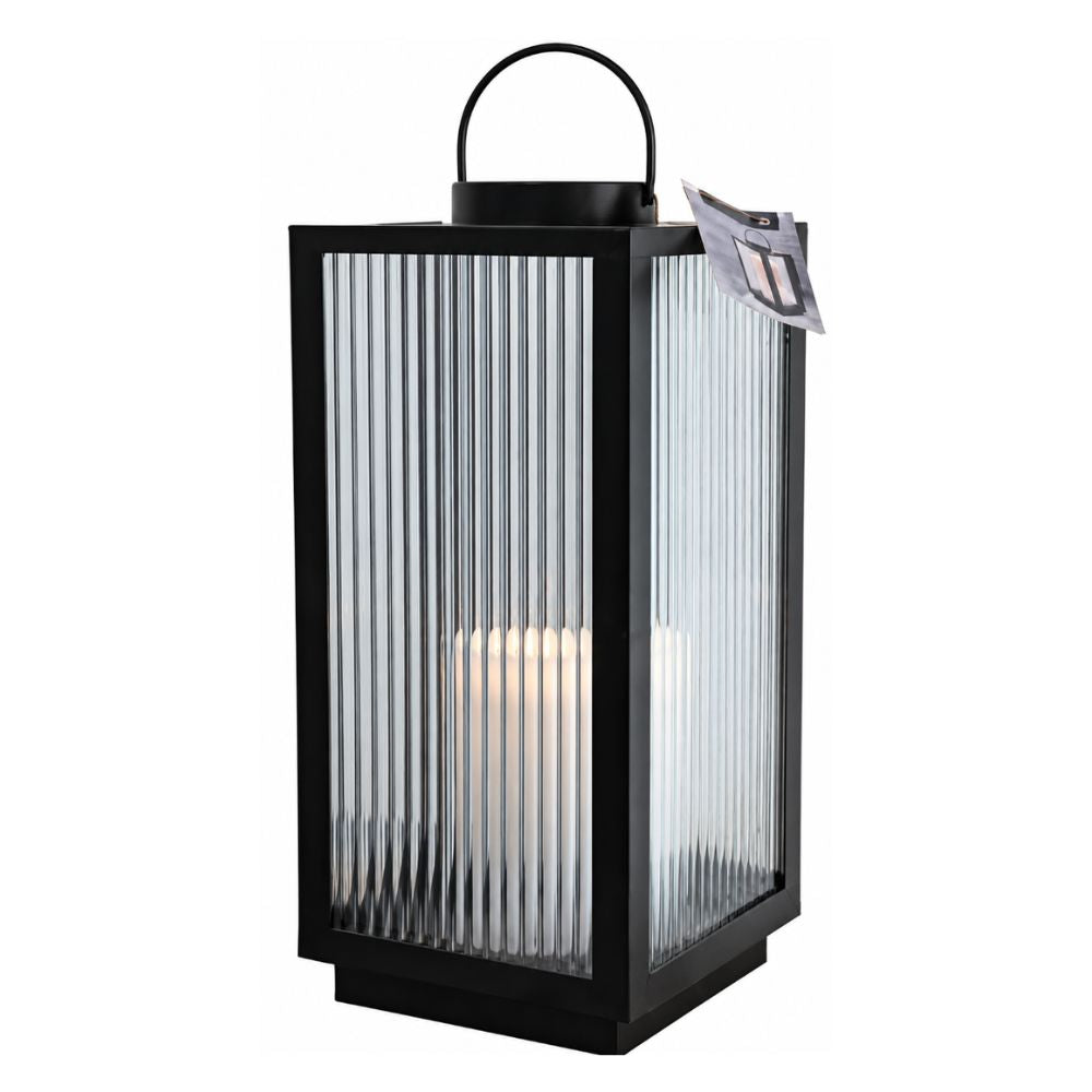 Lykta 28 cm räfflat glas m/1 led-blockljus IP44