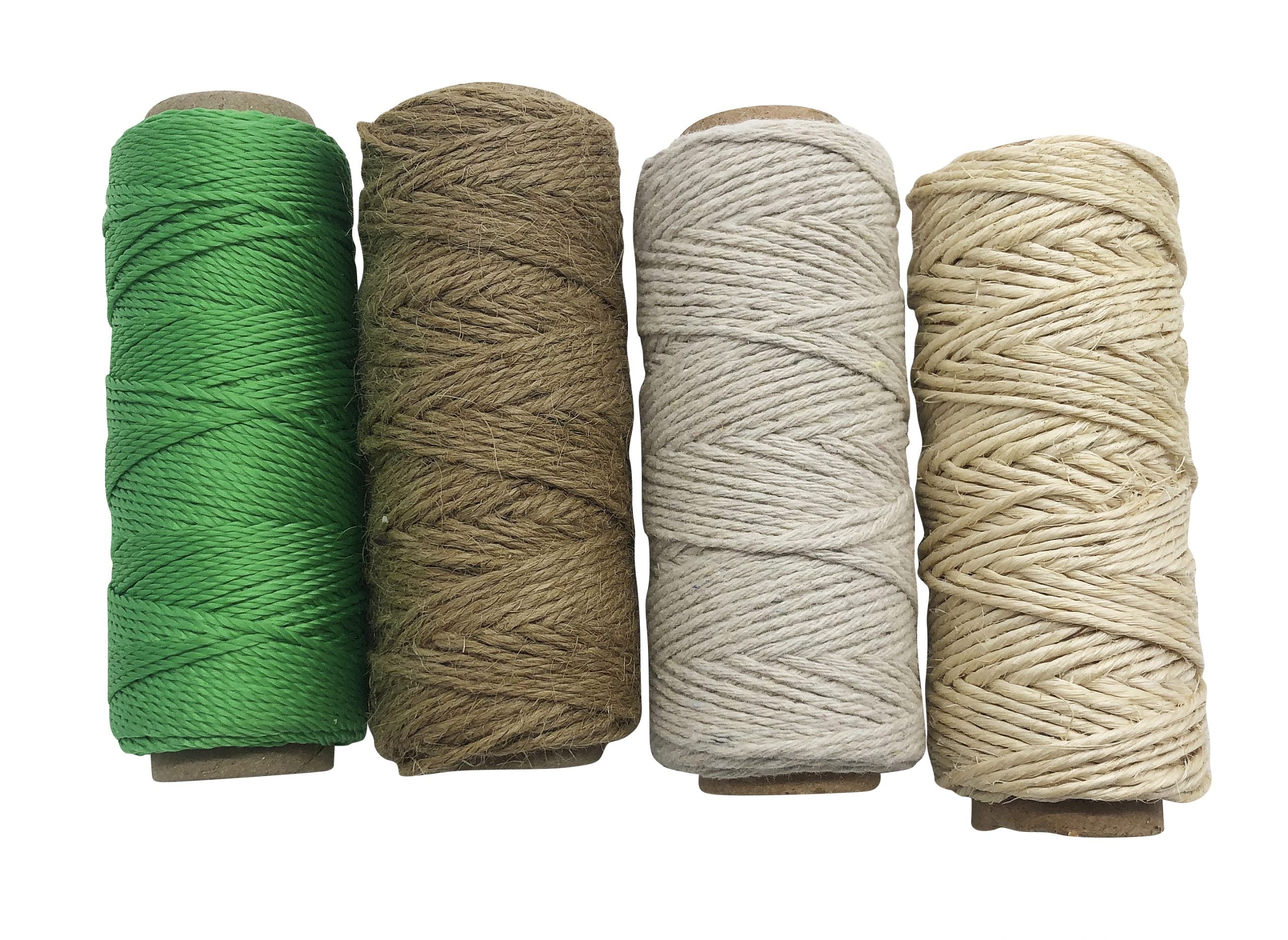 4-delat trädgårdssnöre PP-snöre 55 m, jutesnöre 30 m, bomull 65 m, sisal 30 m