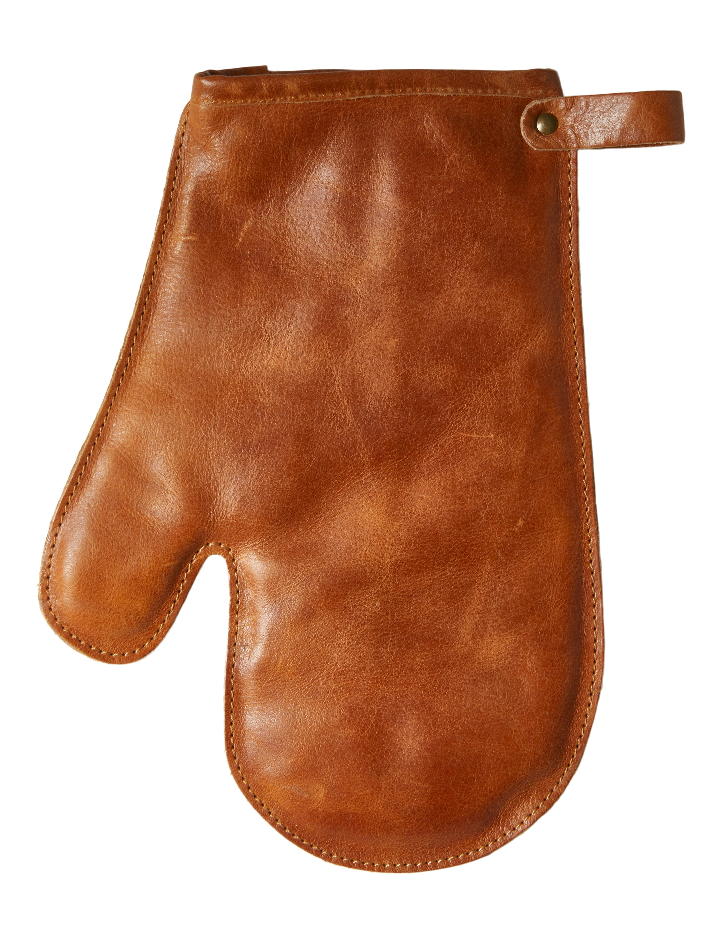 Grillhandske i läder i konjak