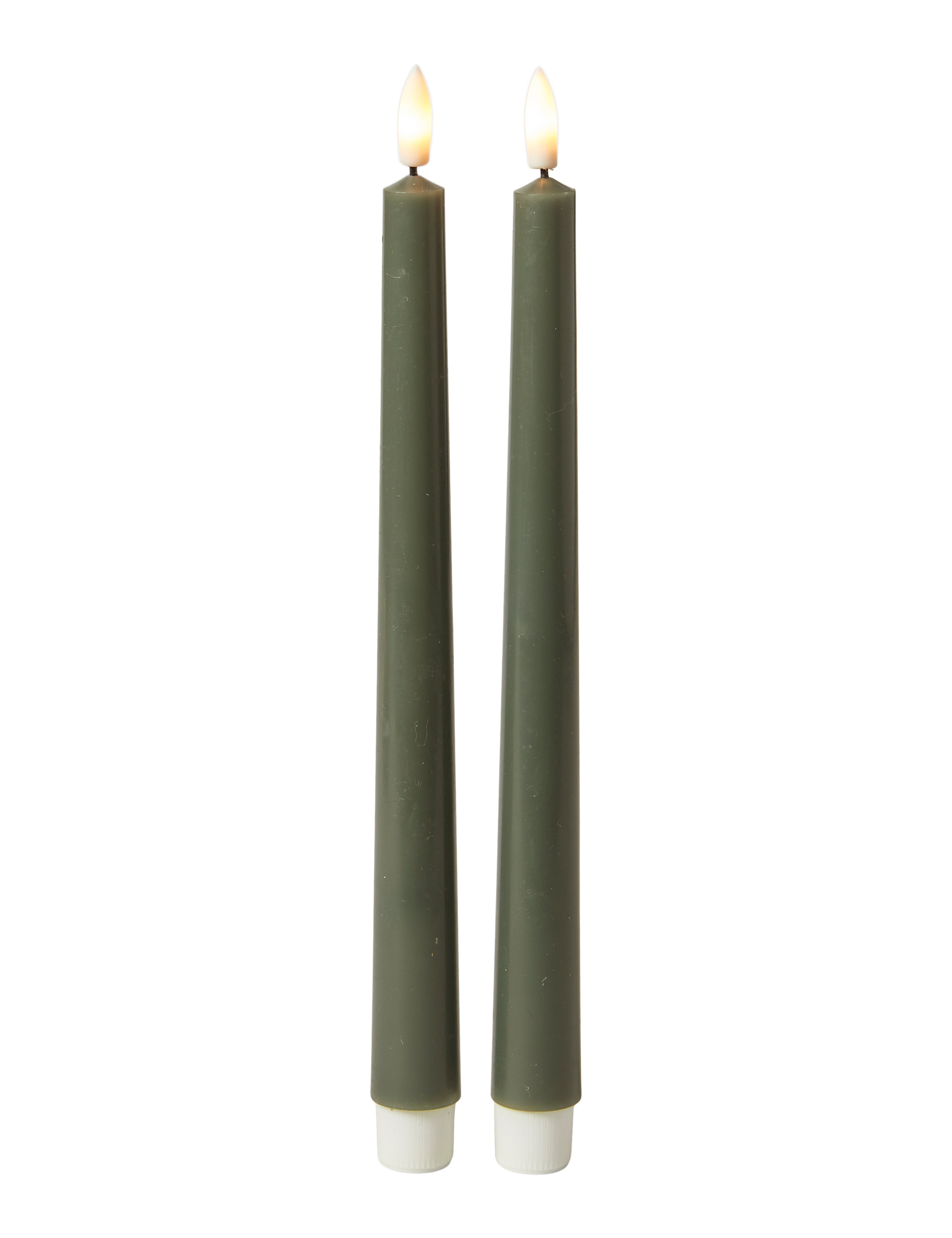 LED-ljusstake 28 cm 2 st. slät 3D-flamchip mörkgrön