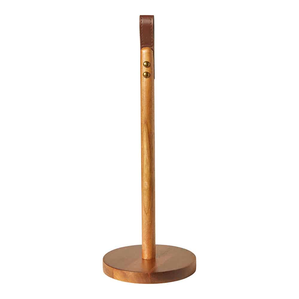 Köksrullehållare med läderrem i akaciaträ