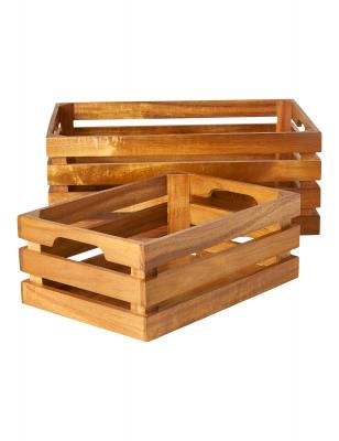 Äppellåda 2 st. i akaciaträ - 30x21x11,5/40x28x15,5 cm