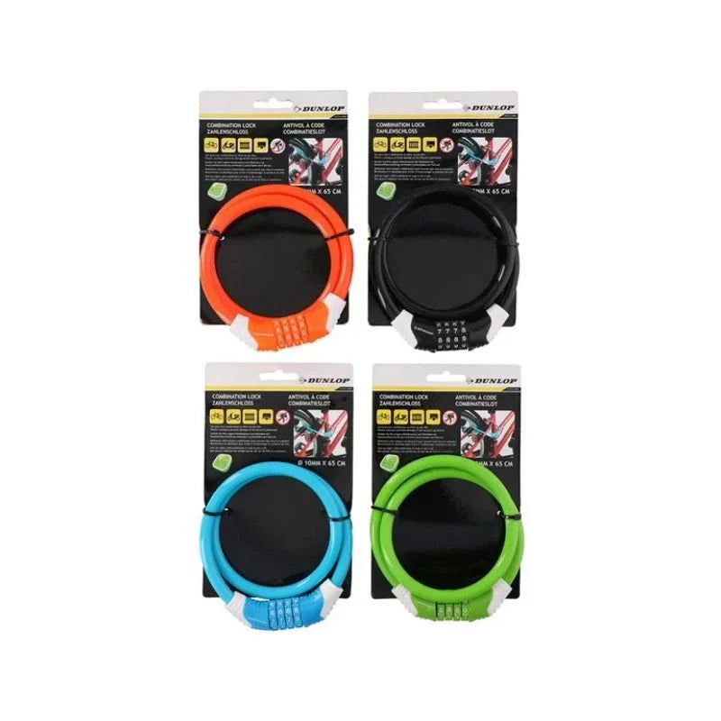 Dunlop - Cykellås med kod - blandade färger