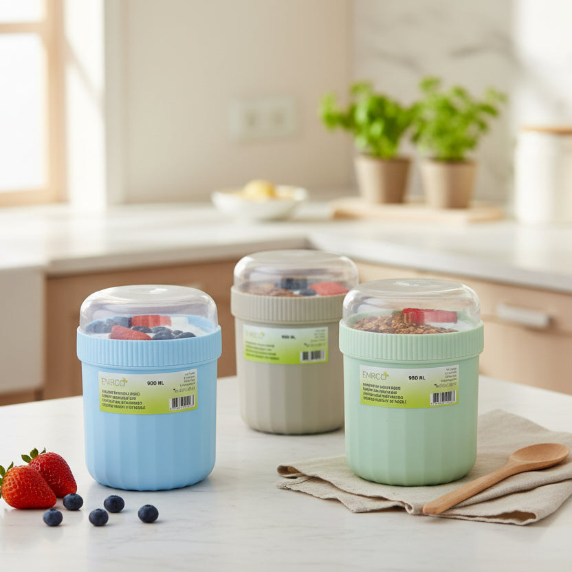 Yoghurt kop med ske 900 ml - assorteret farver