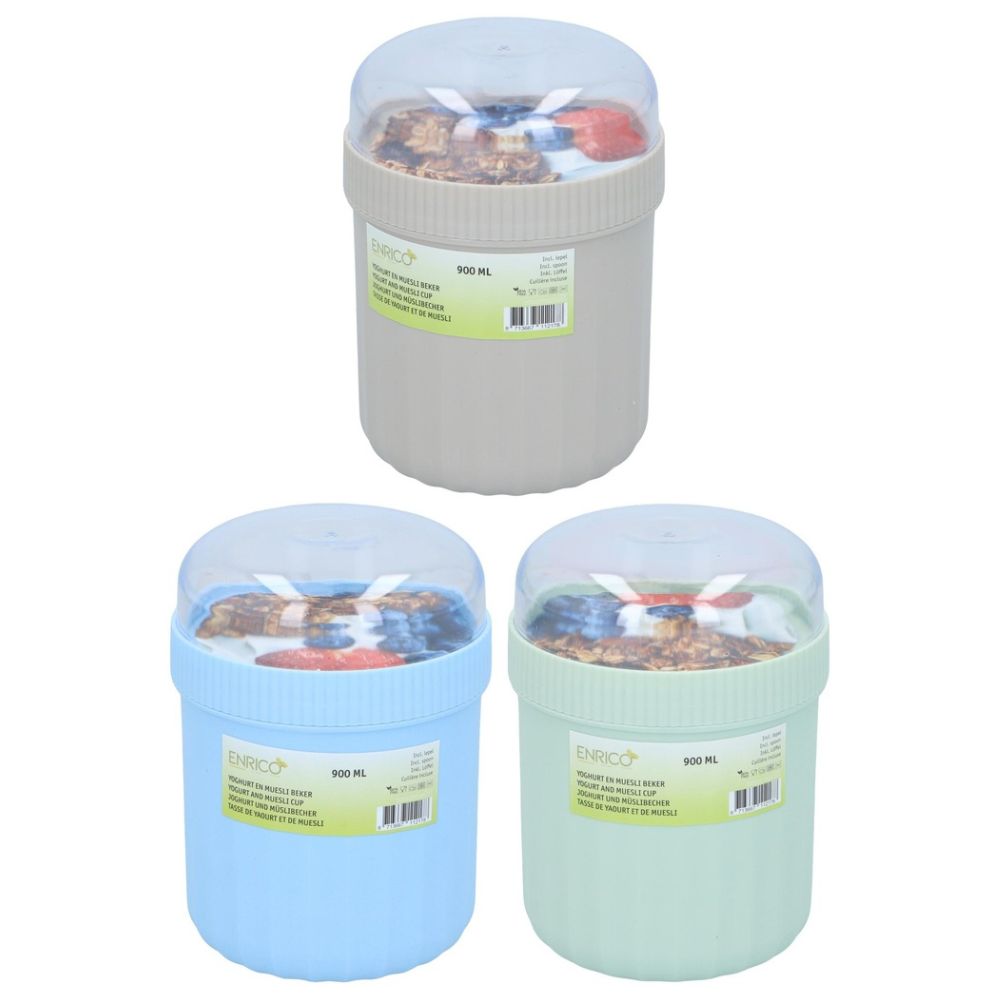 Yoghurt kop med ske 900 ml - assorteret farver