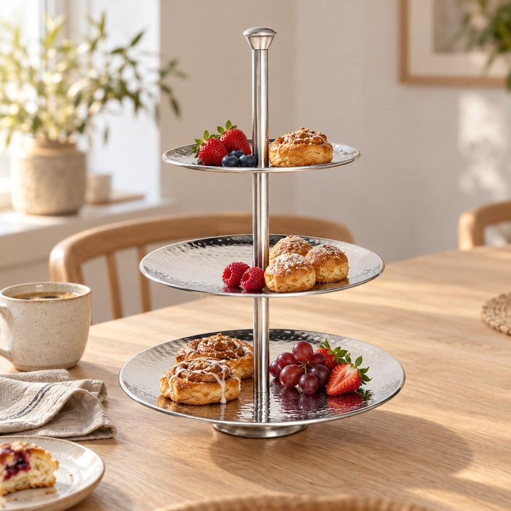 Etagere 3 etager hamret metal på bordet i nordisk stil