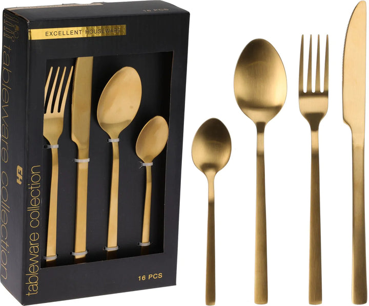 Bestickset 16 delar - Matt guldbeläggning Rostfritt stål