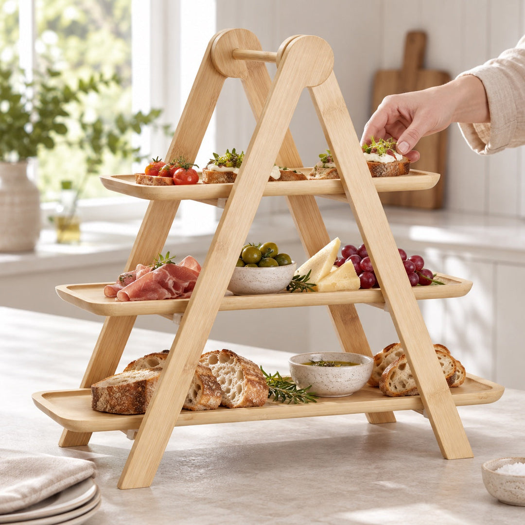 Etagere bambus 3 etager i brug