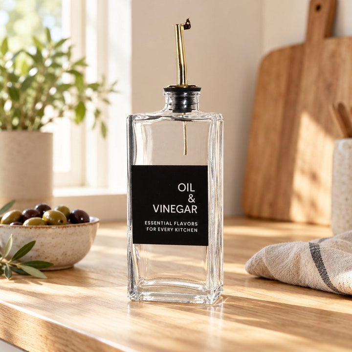Olie- og eddikeflaske 500 ml på bordet i nordisk stil