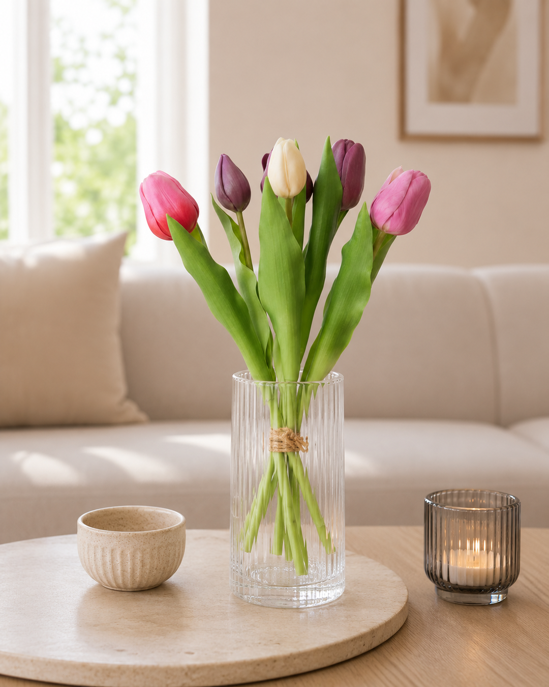 Tulpanbukett 7 st. 31 cm multi rosa/lila