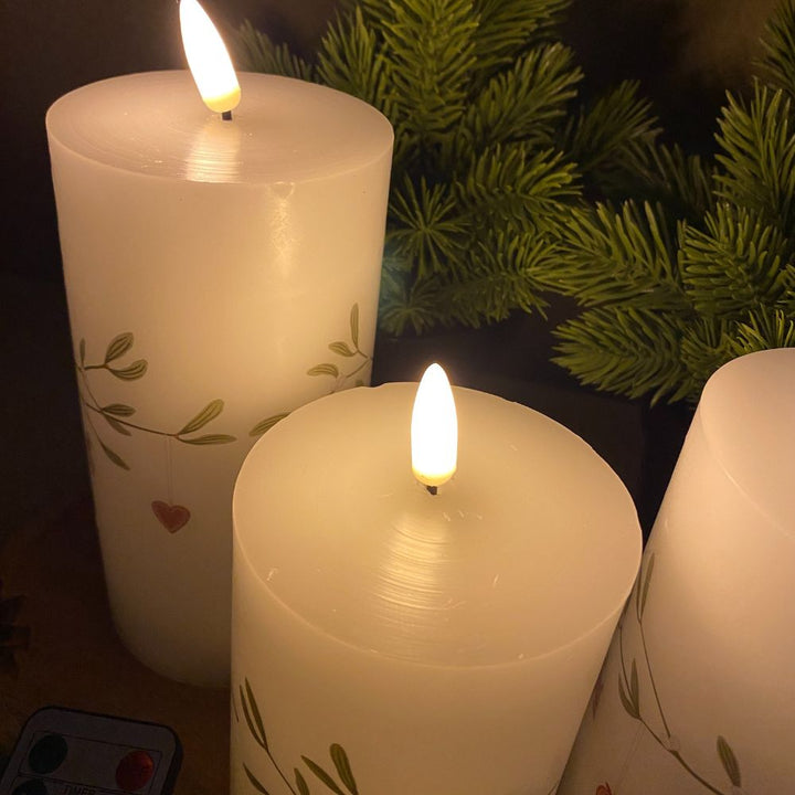 LED-vaxljus 3 st mistel - med fjärrkontroll