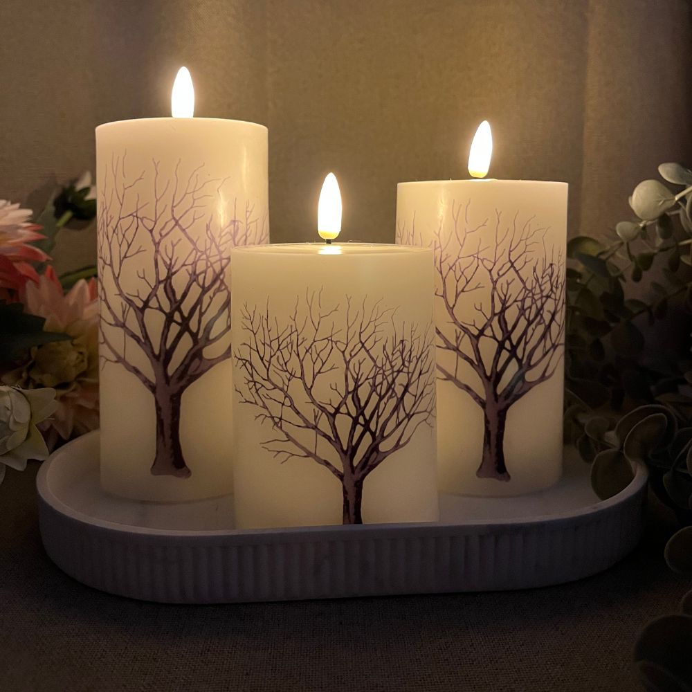 LED-blocklampor - 3 stycken med trämotiv och fjärrkontroll