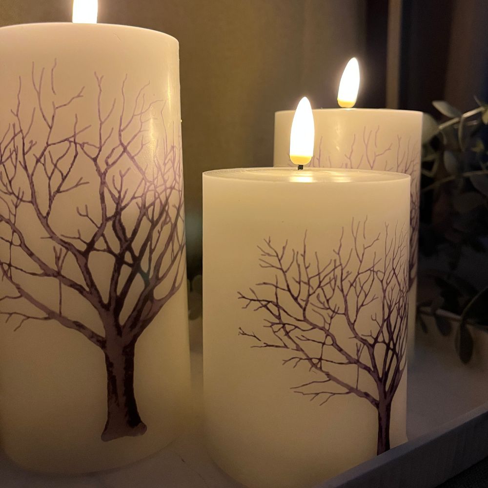 LED-blocklampor - 3 stycken med trämotiv och fjärrkontroll