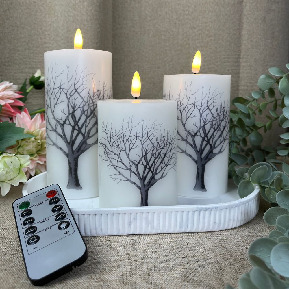 LED-blocklampor - 3 stycken med trämotiv och fjärrkontroll