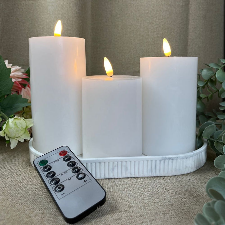 LED-blockljus - set om 3. i vitt - med fjärrkontroll