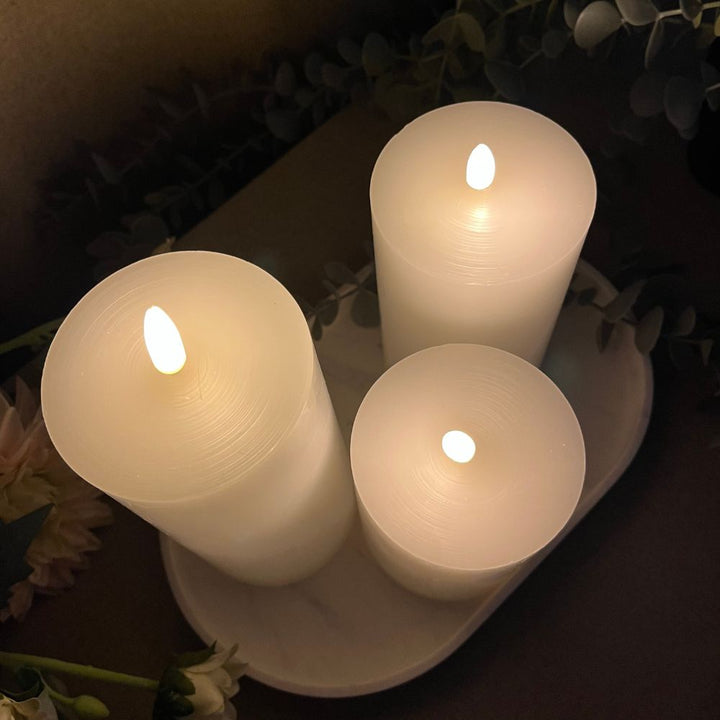 LED-blockljus - set om 3. i vitt - med fjärrkontroll