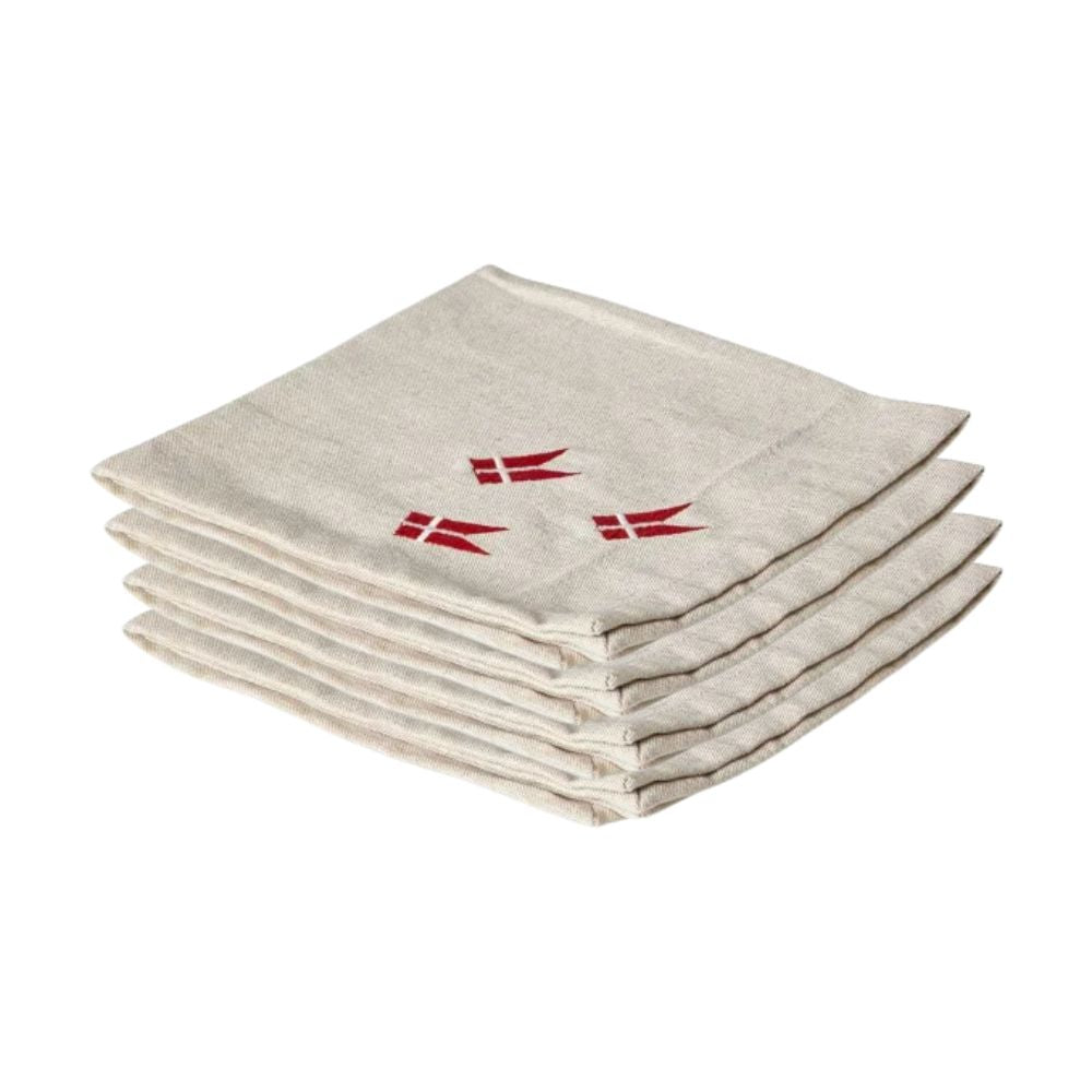 Servetter 4 st. i linne med flagga - 40x40 cm