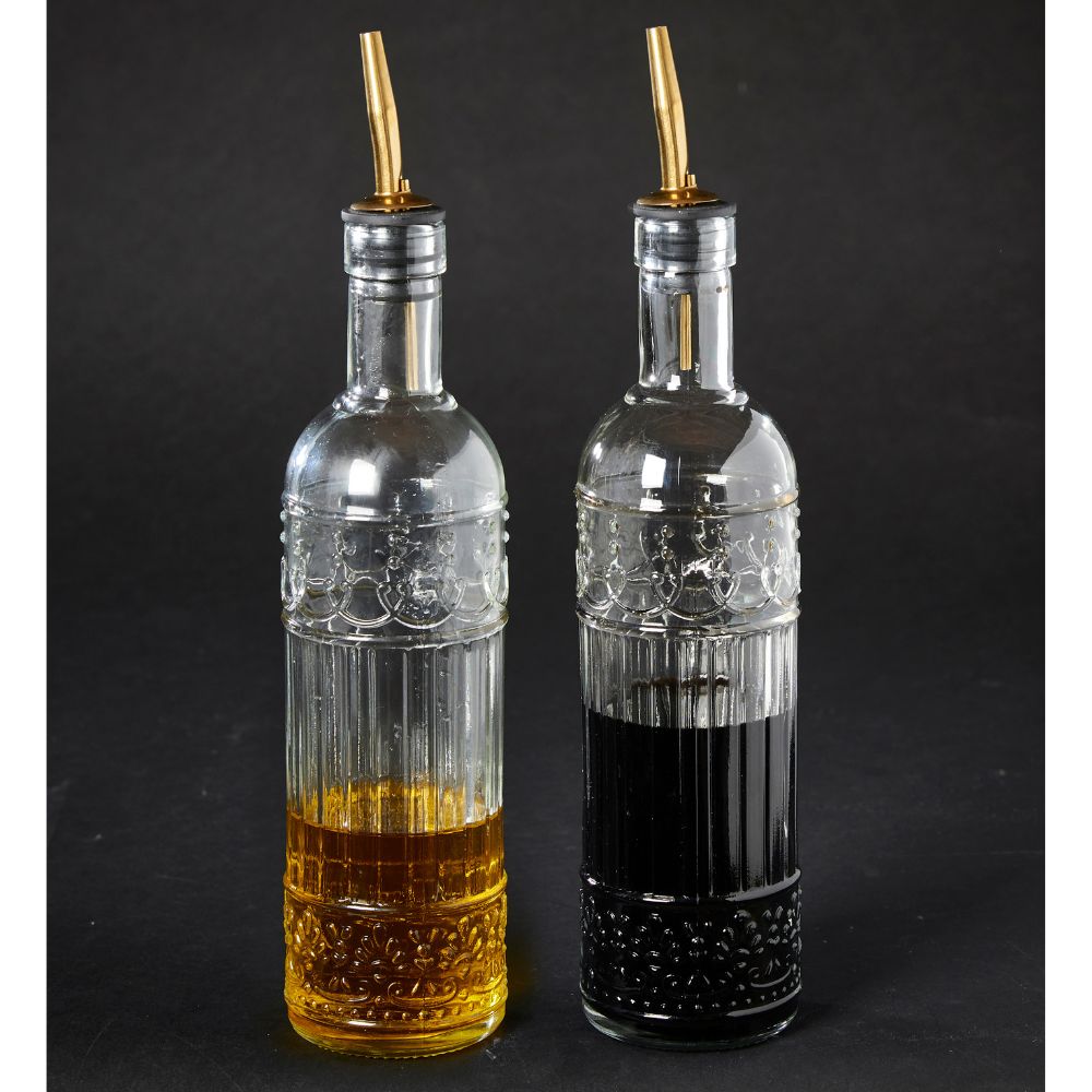 Olje- och vinägerflaskor med guldlock Ø6x29 cm