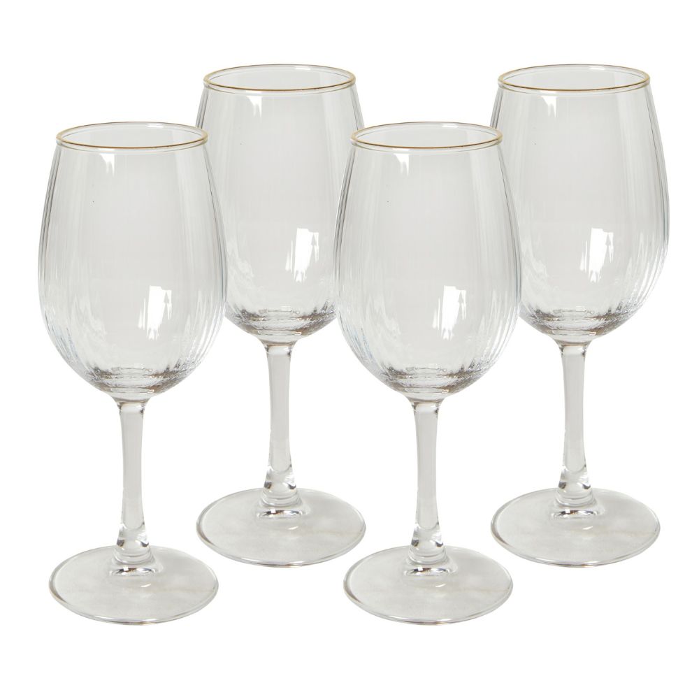 Rödvinsglas 45 cl. räfflat med guldkant - 4 st.