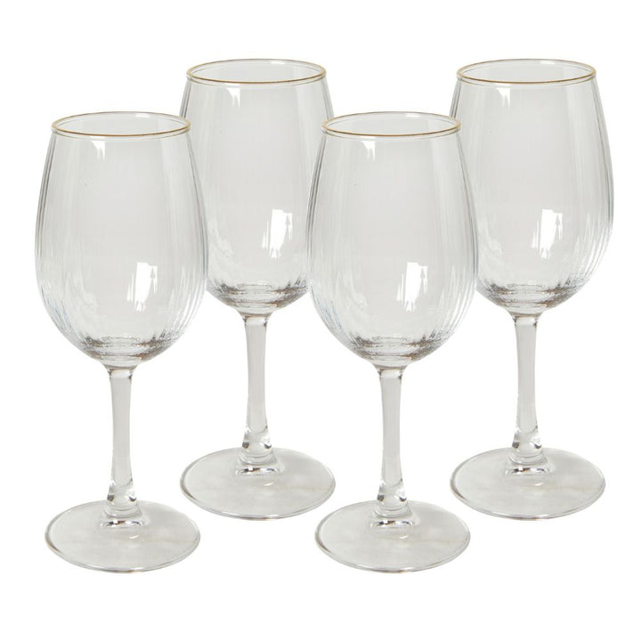 Rödvinsglas 45 cl. räfflat med guldkant - 4 st.