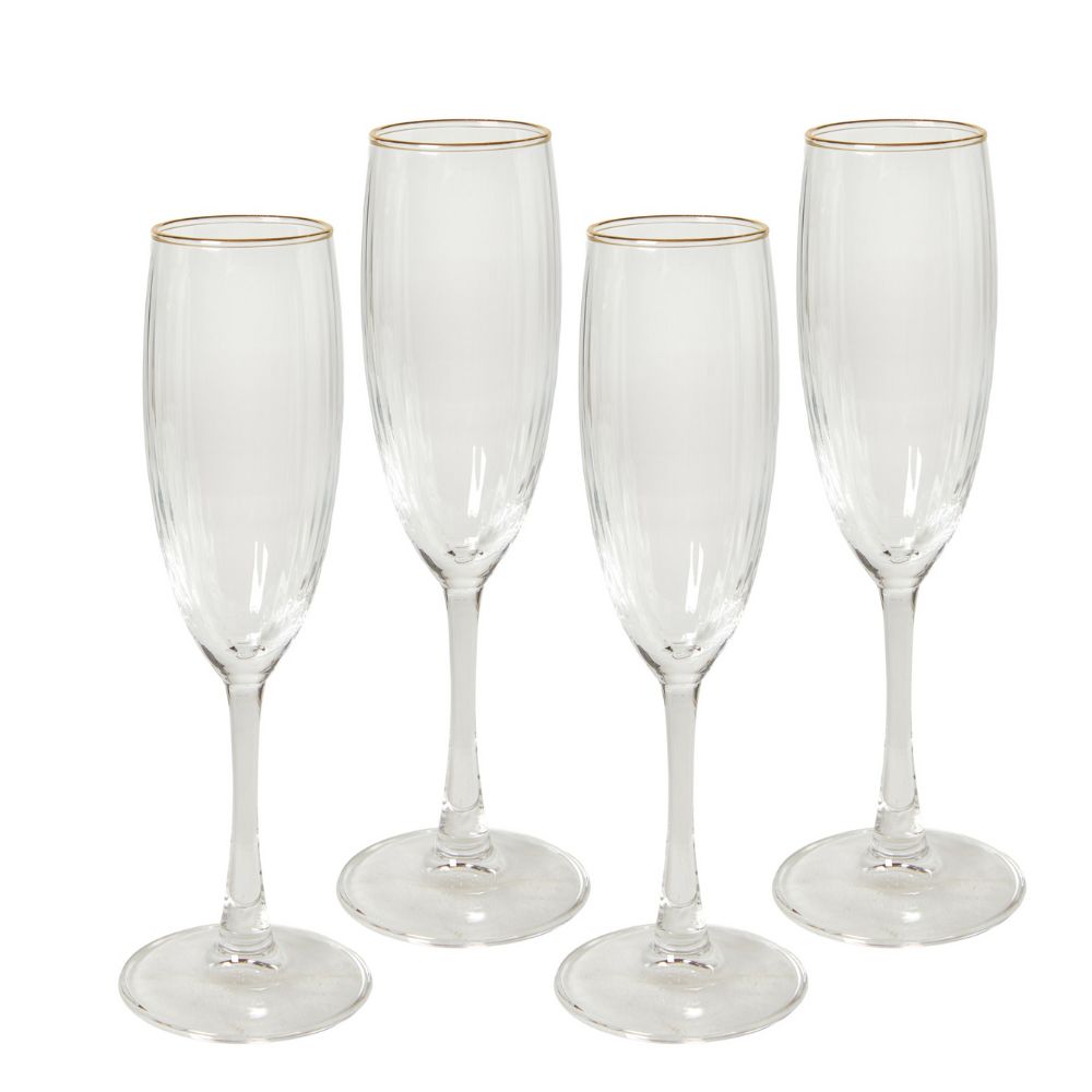 Champagneglas 19 cl. räfflat med guldkant - 4 st.