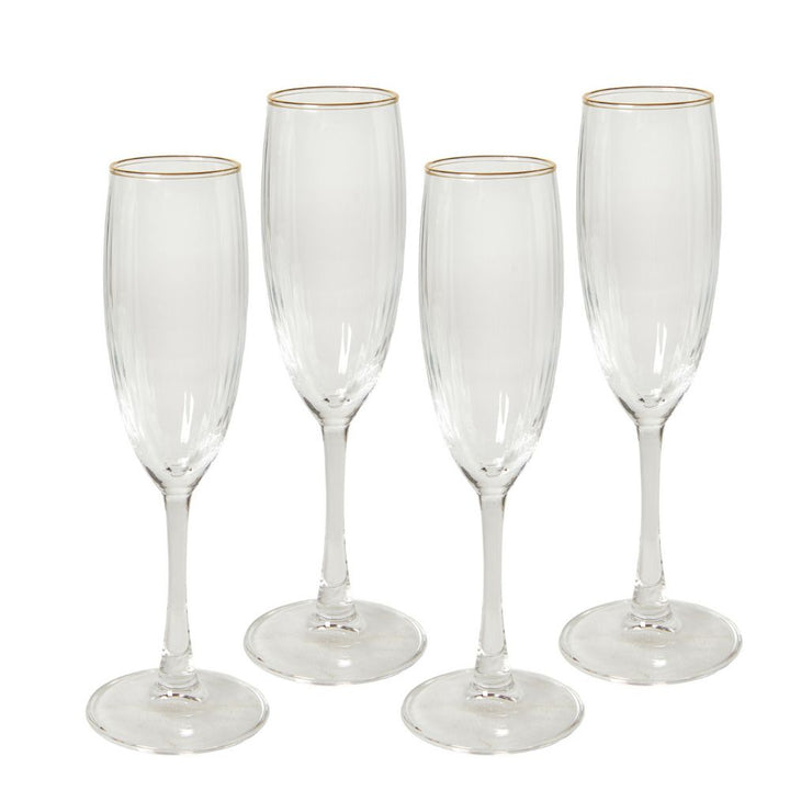Champagneglas 19 cl. räfflat med guldkant - 4 st.