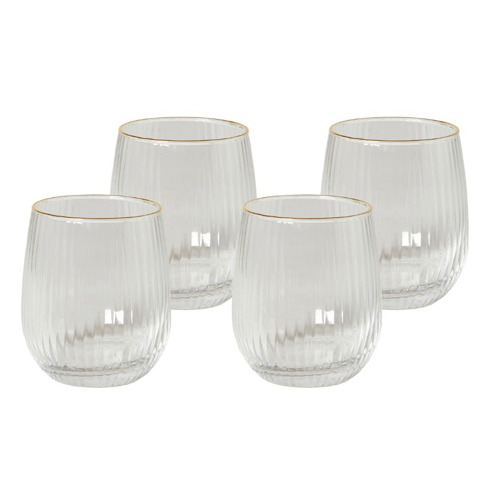 Vattenglas 35 cl. räfflat med guldkant - 4 st.