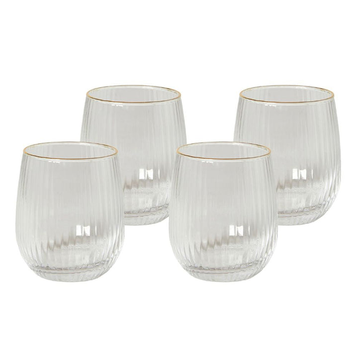 Vattenglas 35 cl. räfflat med guldkant - 4 st.