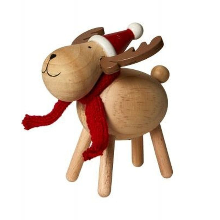 Ren med hatt - i furu 9,6 cm