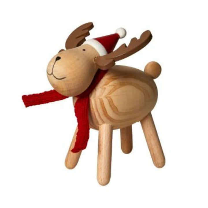Ren med hatt - i furu 13,2 cm
