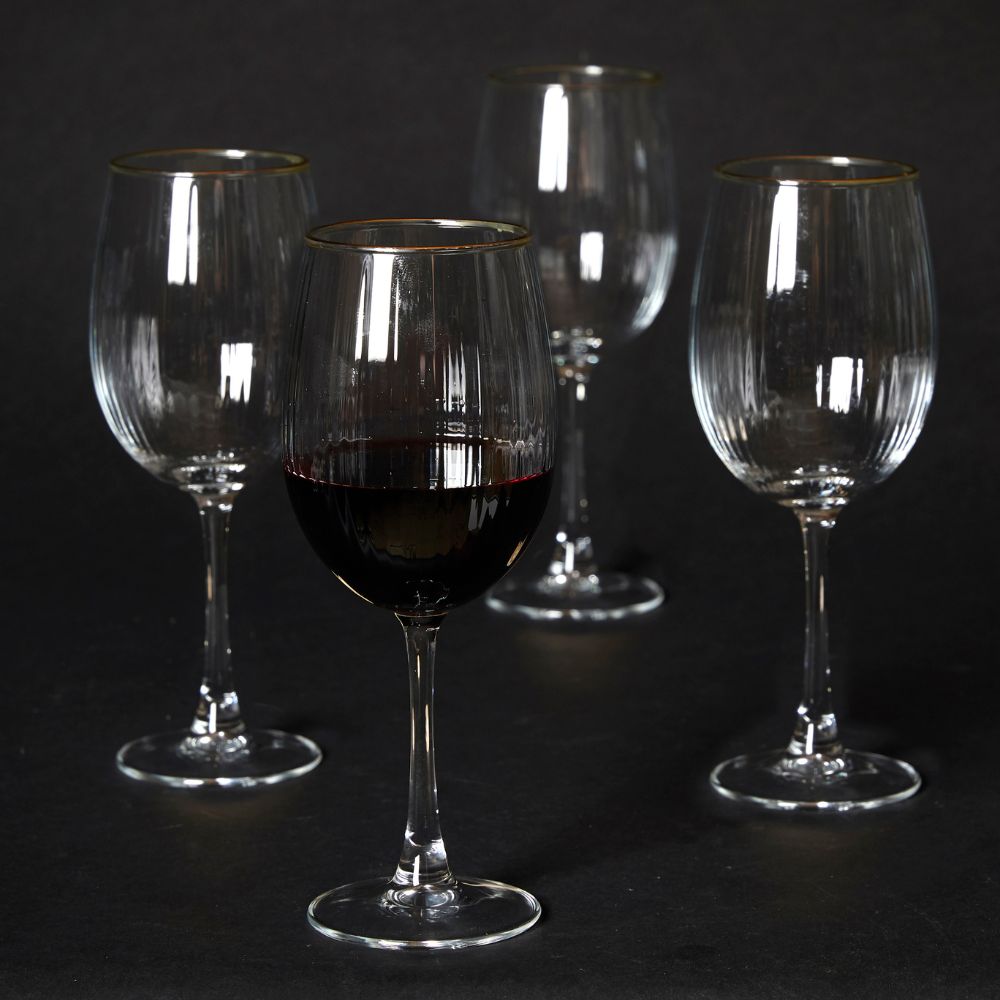 Rödvinsglas 45 cl. räfflat med guldkant - 4 st.