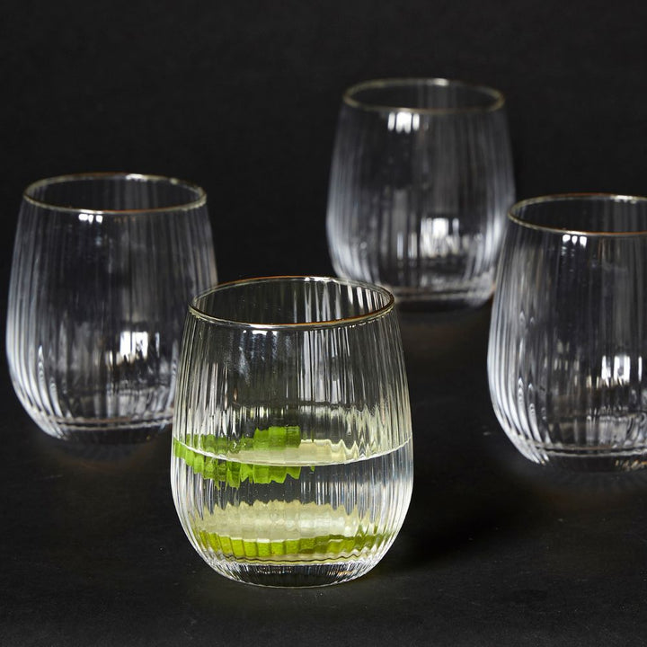 Vattenglas 35 cl. räfflat med guldkant - 4 st.