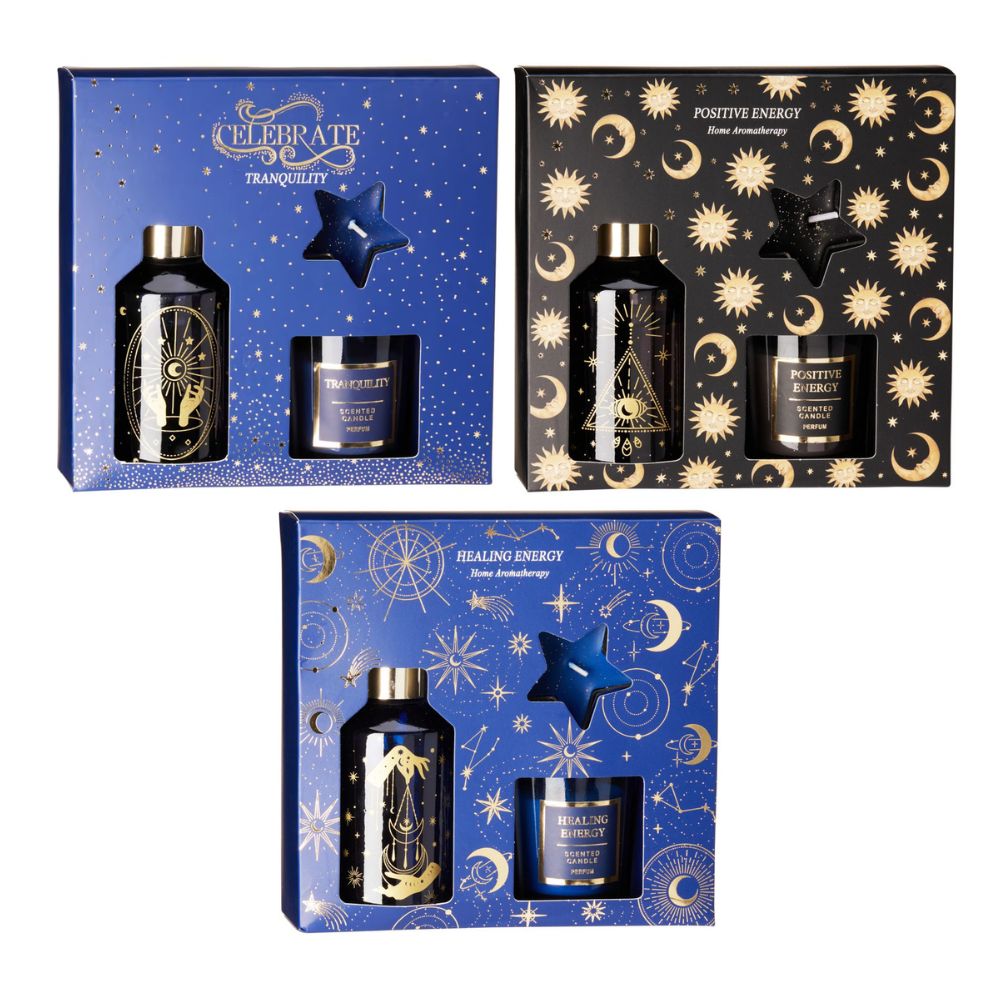 Presentset med rökelsepinnar och doftljus - blandade designer