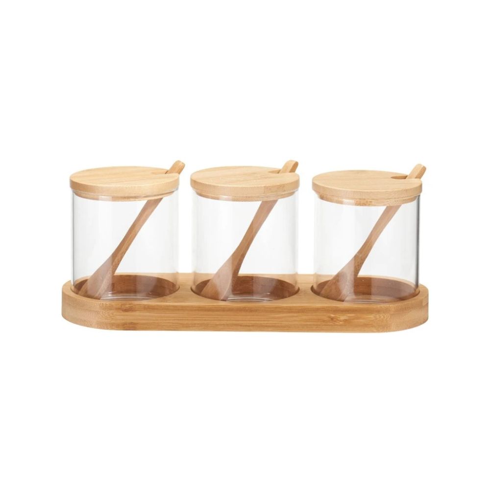 Förvaringsset i glas och bambu