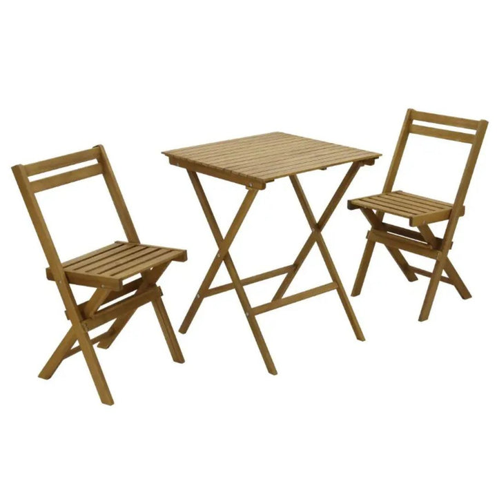 Caféset - 1 bord och 2 stolar i naturligt akaciaträ