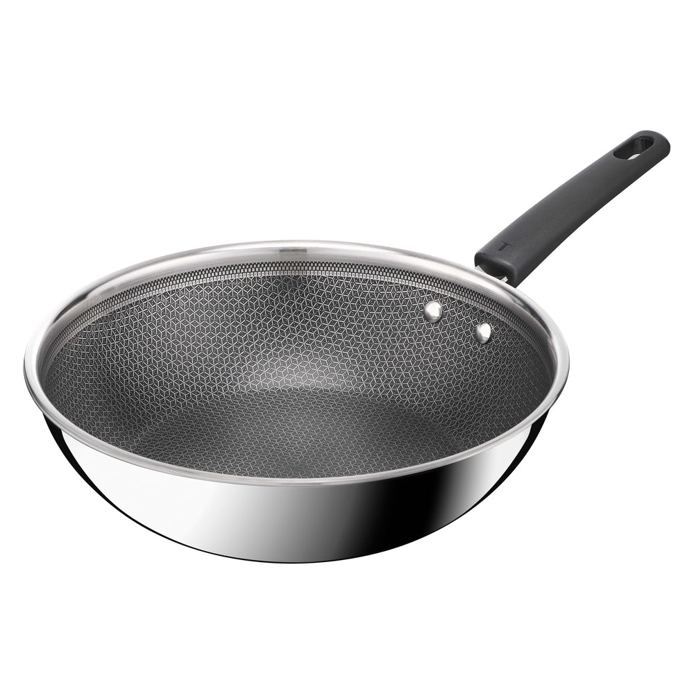 Tefal Emotion Plus Power SS Tri-Ply mesh PFTE wokpande 28 cm med låg