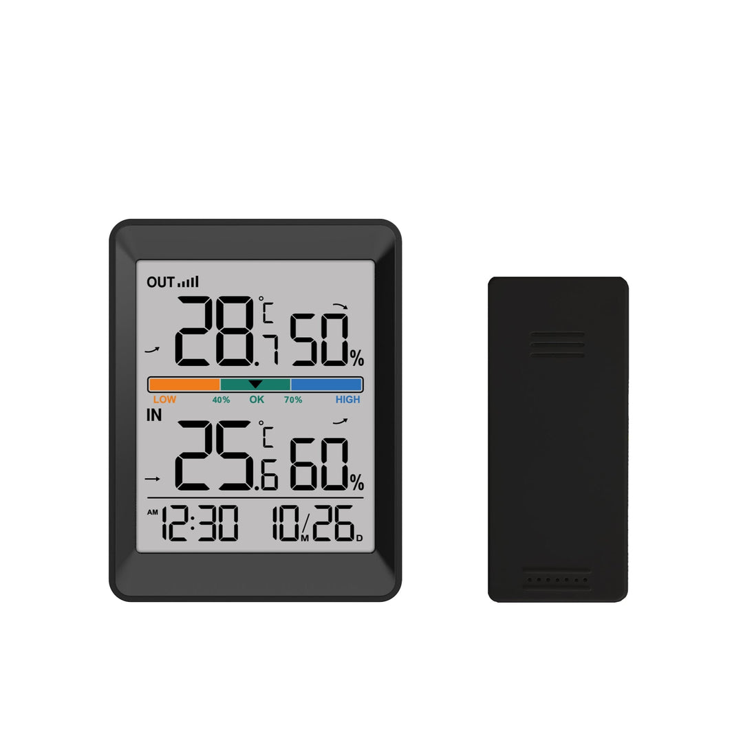 Conzept - Trådlös termometer med klocka - svart