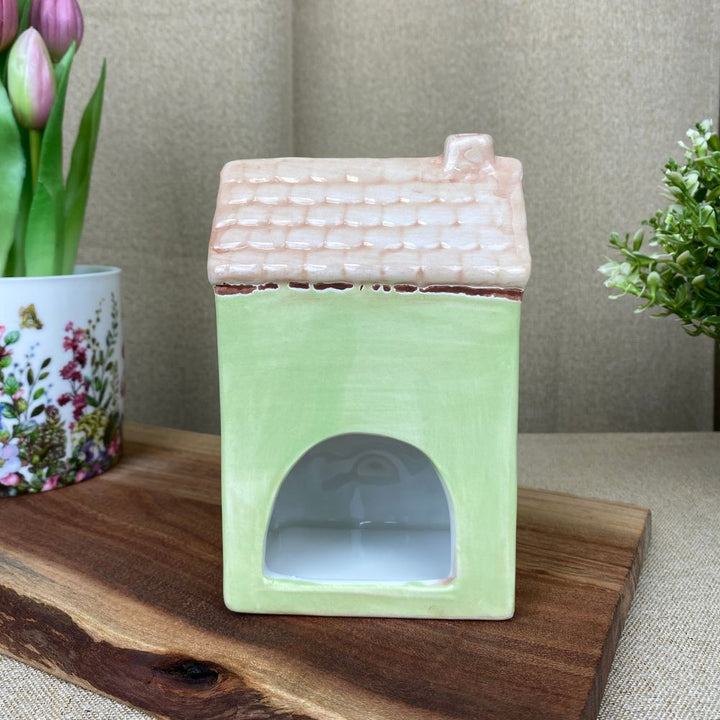 Ljushållare för värmeljus 9,5x6,5x15 cm keramik grön
