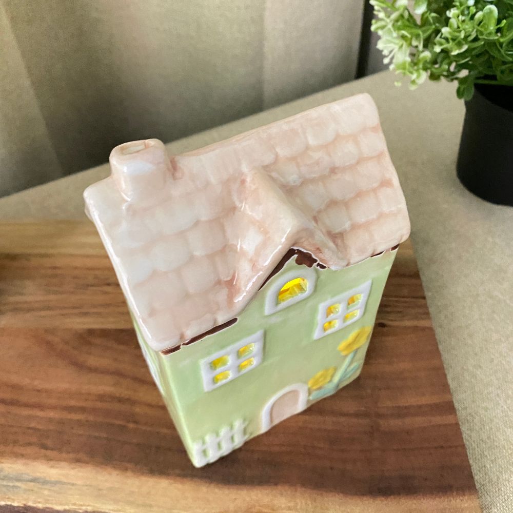 Ljushållare för värmeljus 9,5x6,5x15 cm keramik grön