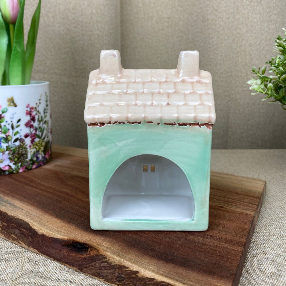 Ljushållare för värmeljus 9x6x12,5 cm keramik grön