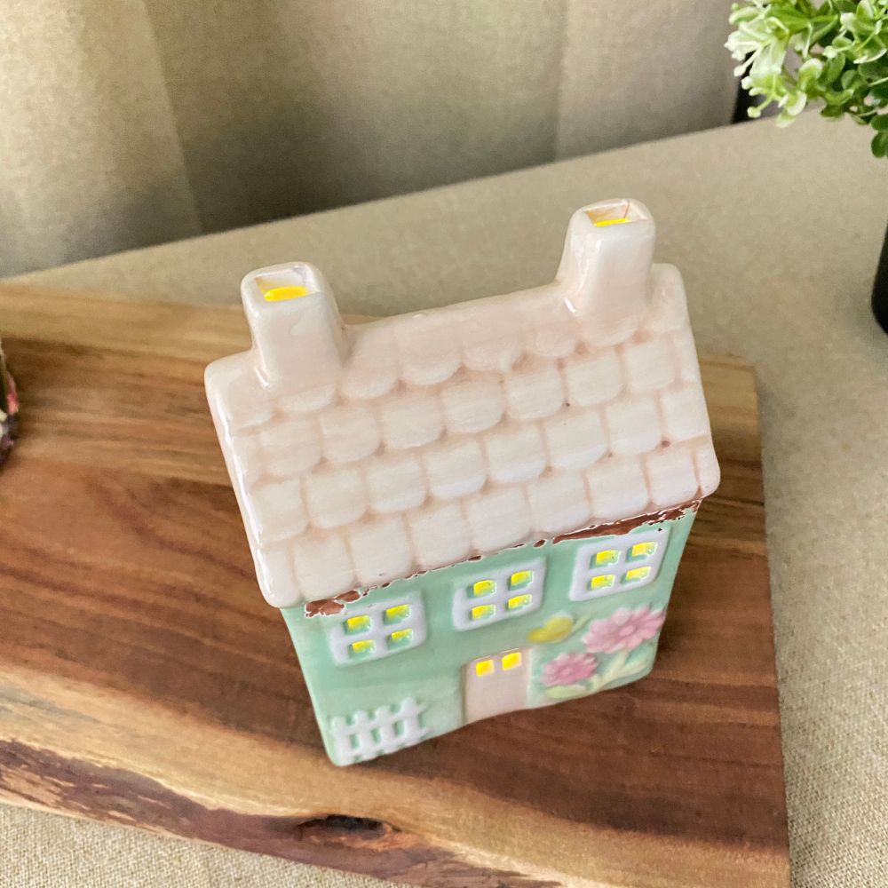 Ljushållare för värmeljus 9x6x12,5 cm keramik grön