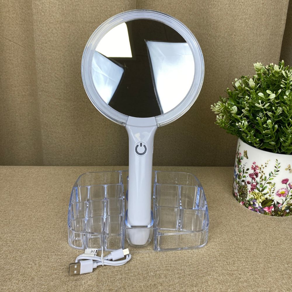 Sminkspegel med förvaring och LED-lampa