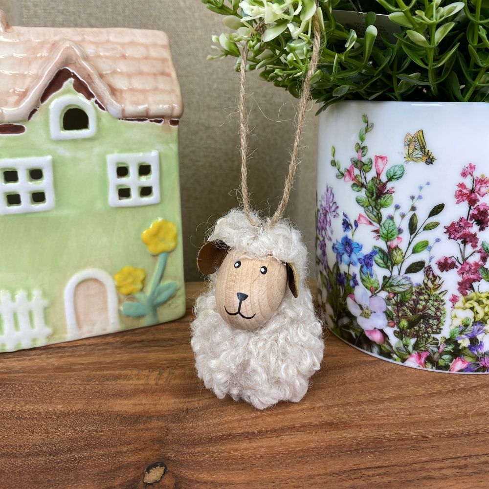Får med fluffig pälshänge H7 cm - vit