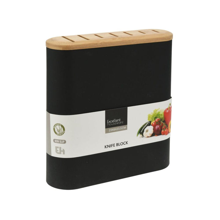 Knivblock - för 7 knivar - svart med ljust trä