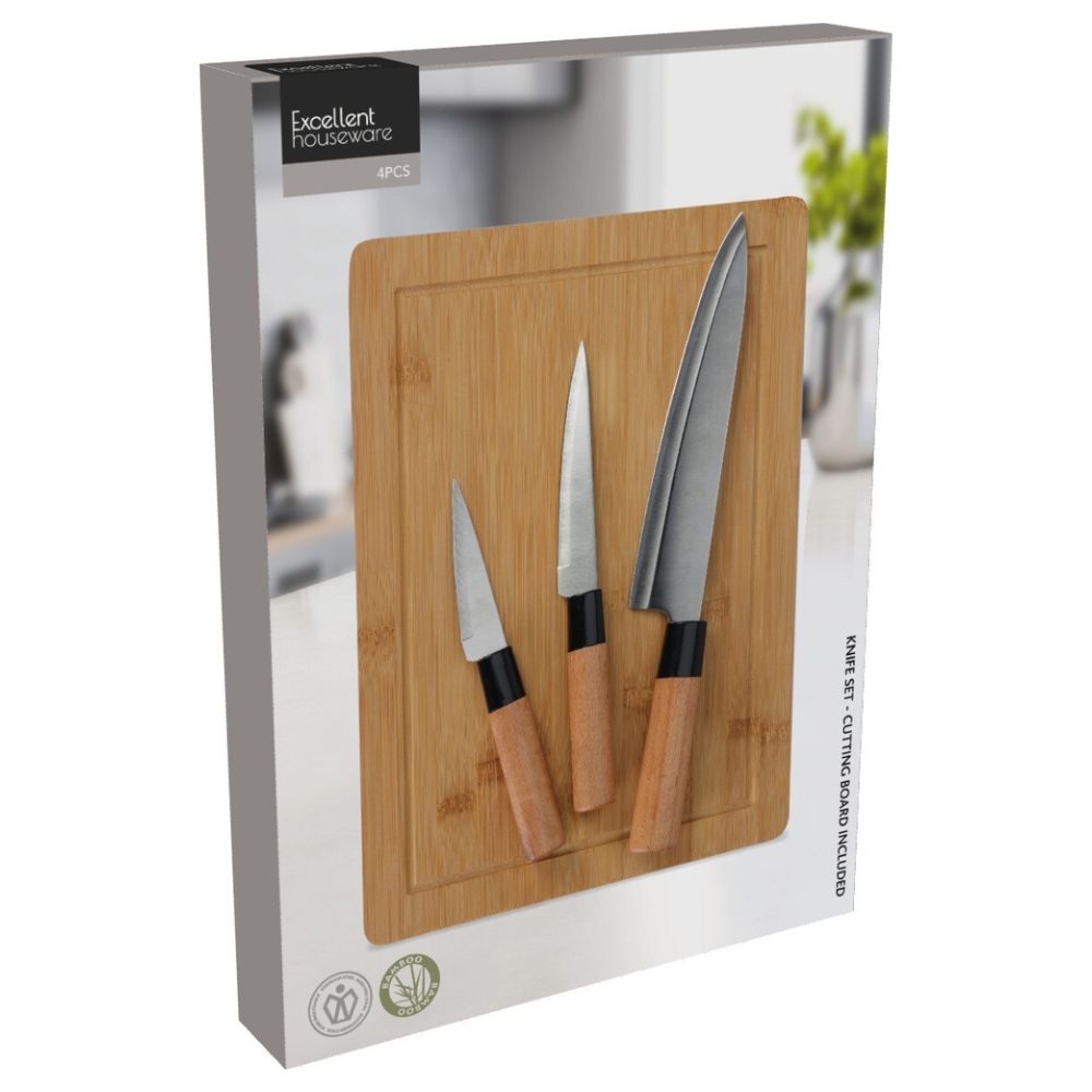 Knivset med skärbräda - 3 knivar